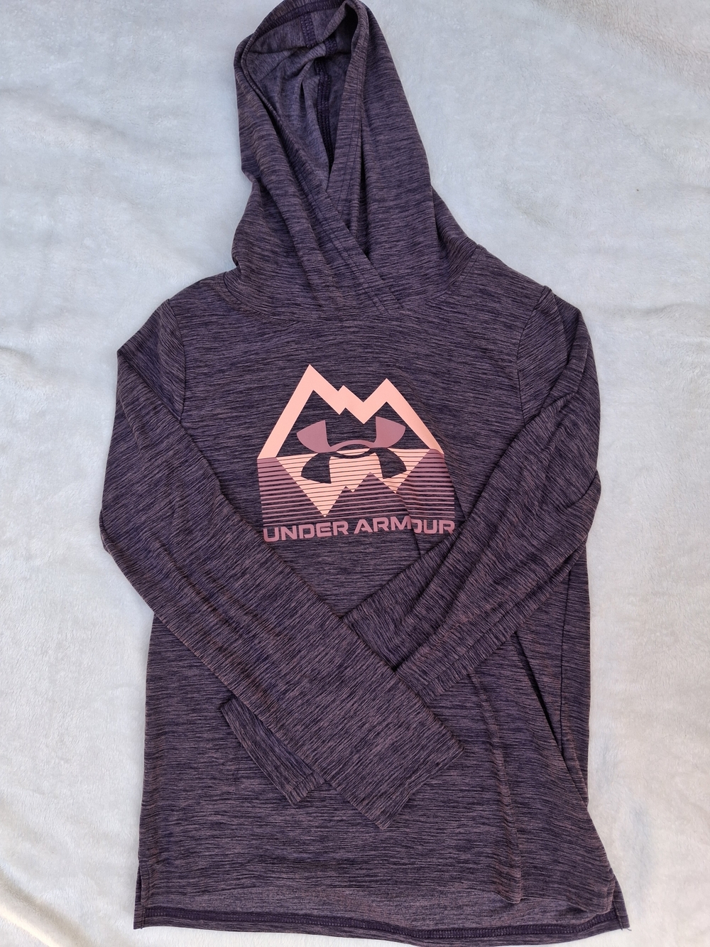 Under Armour Girls' Purple Heather Hooded Long Sleeve Top with Pink Logo YTH Med